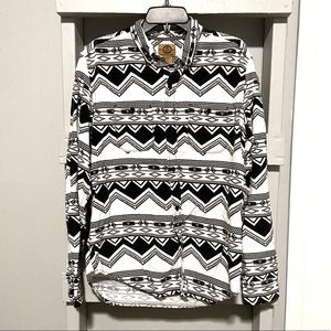 Stapleford Clothing Back and White Tribal Print Button Down Shirt